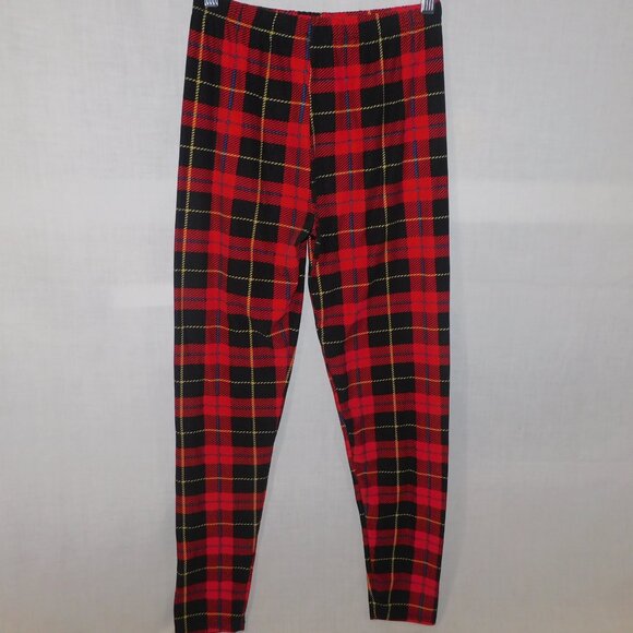 Red Black Tartan Plaid Womens Leggings OS size 2 -10 - Picture 7 of 7